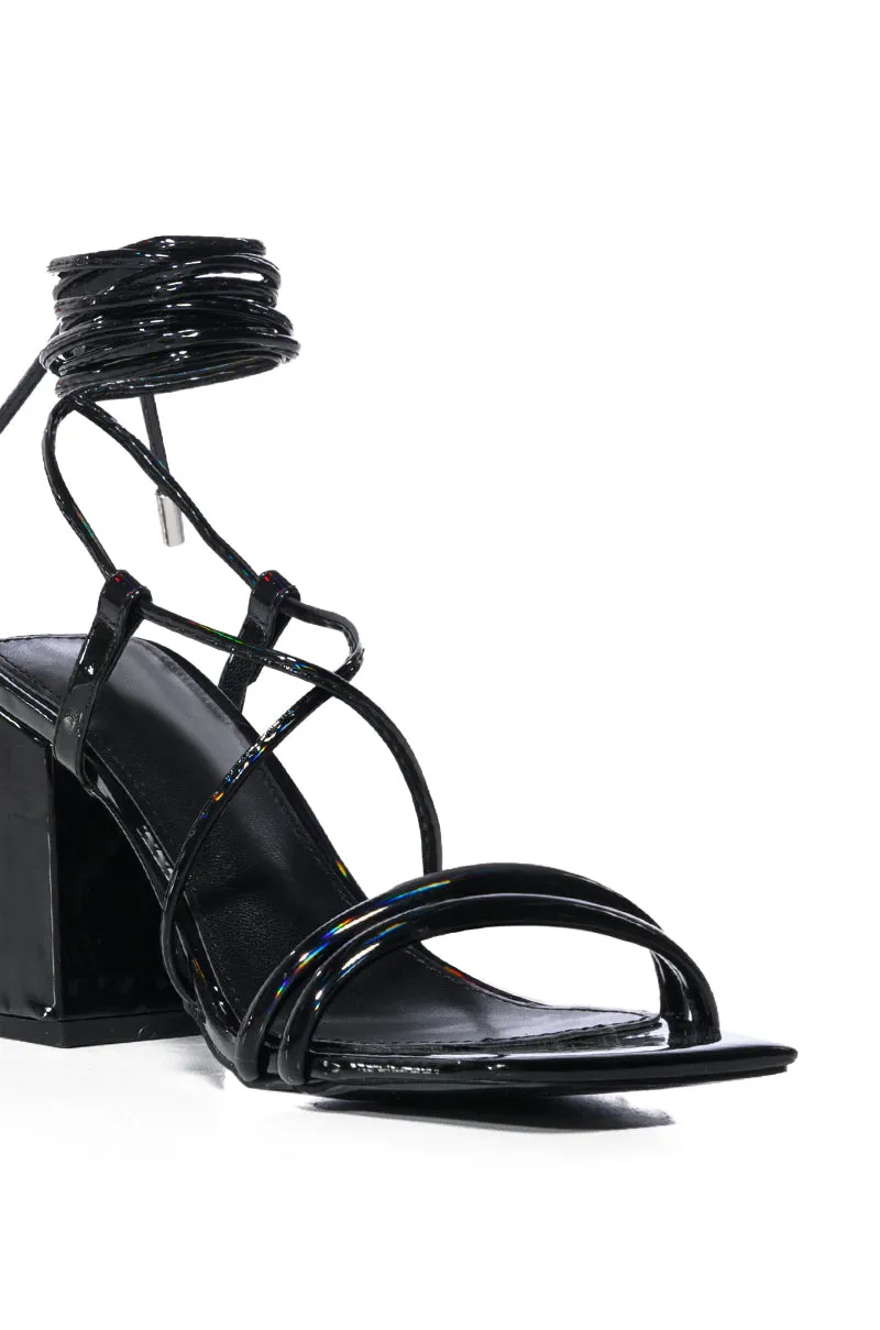 AZALEA WANG JENNING KITTEN HEEL SANDAL IN OIL SLICK
