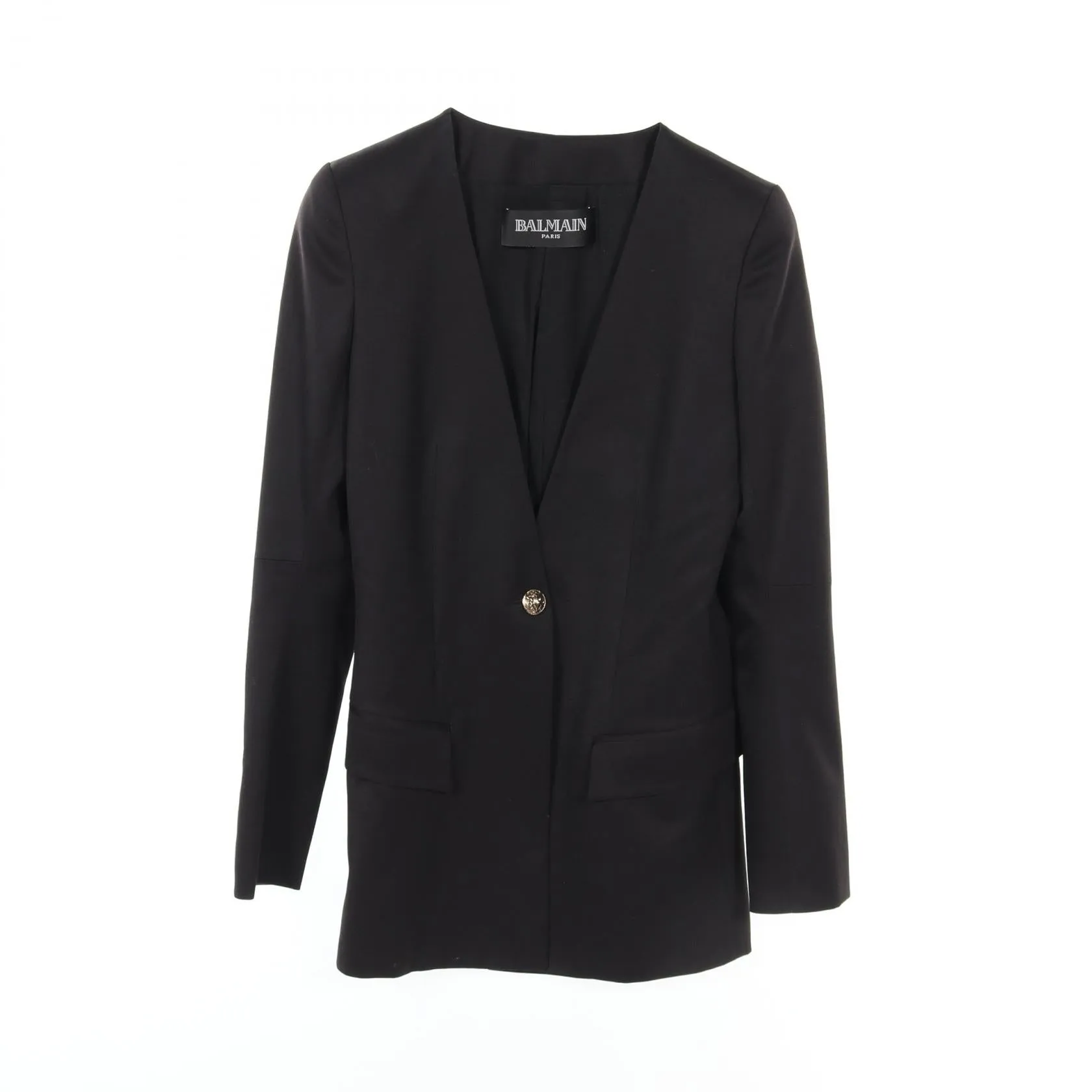 Balmain Wool Collarless Jacket Black