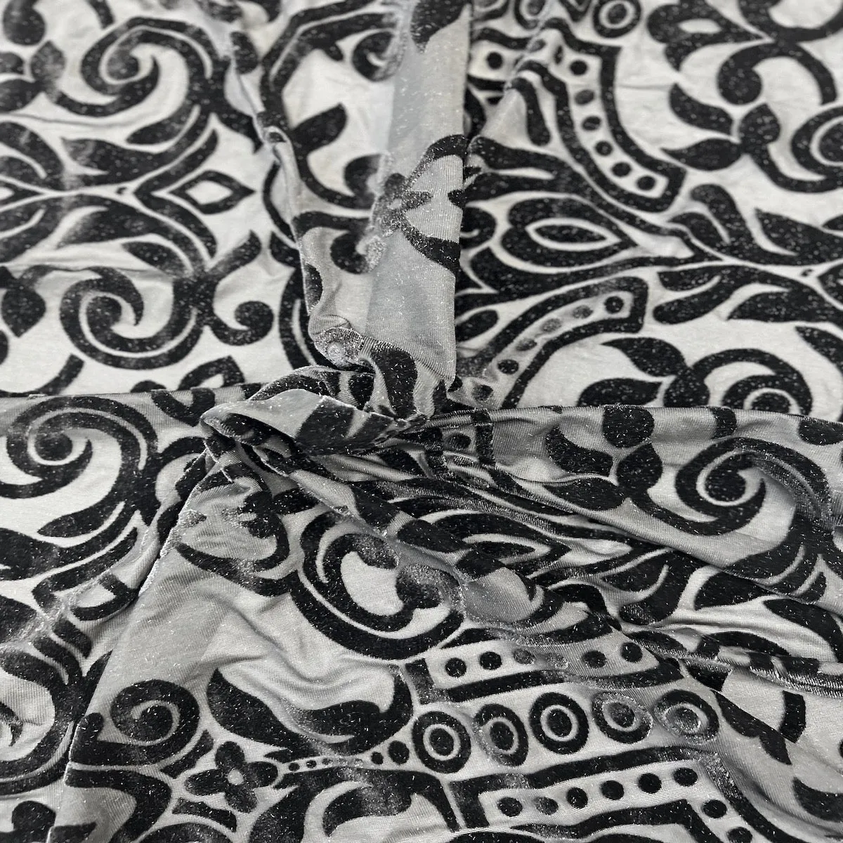 Black Almafi Geometric Burnout Stretch Velvet Fabric