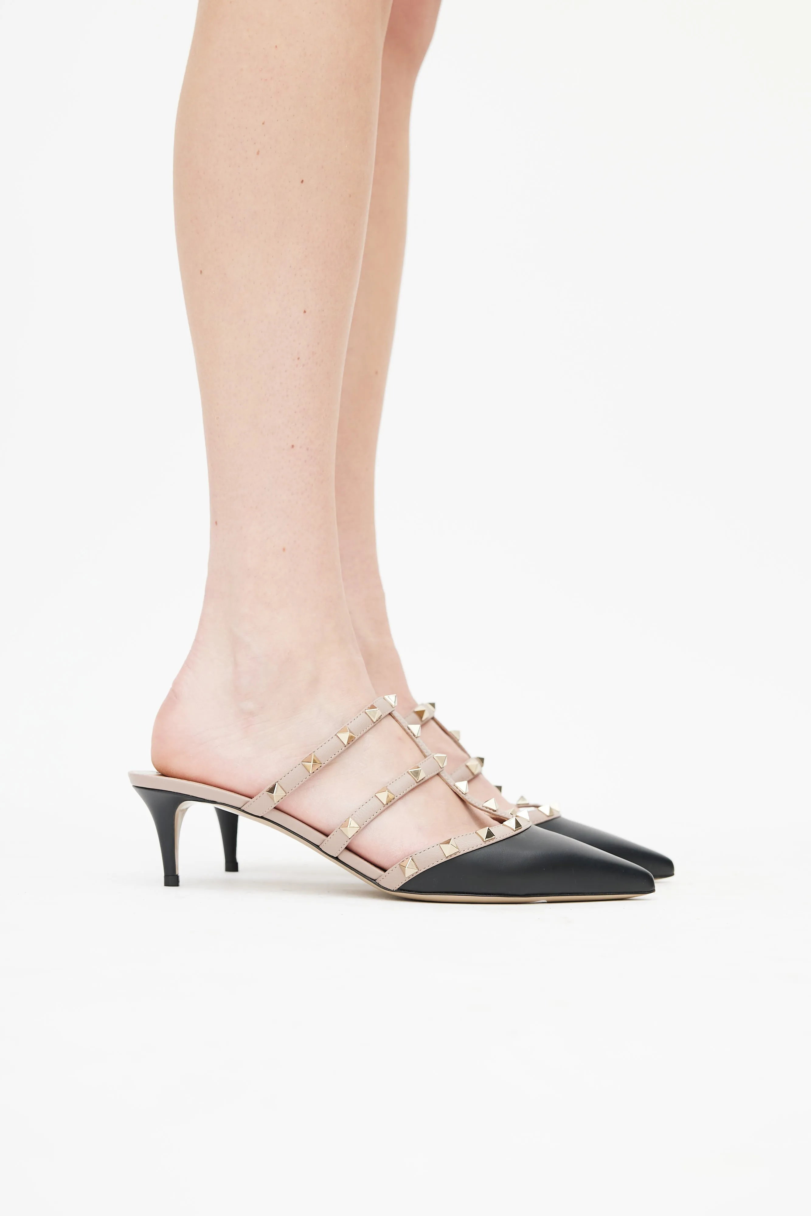 Black & Beige Rockstud Mule