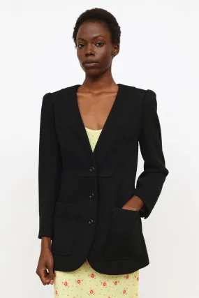 Black Knit Padded Shoulder Blazer