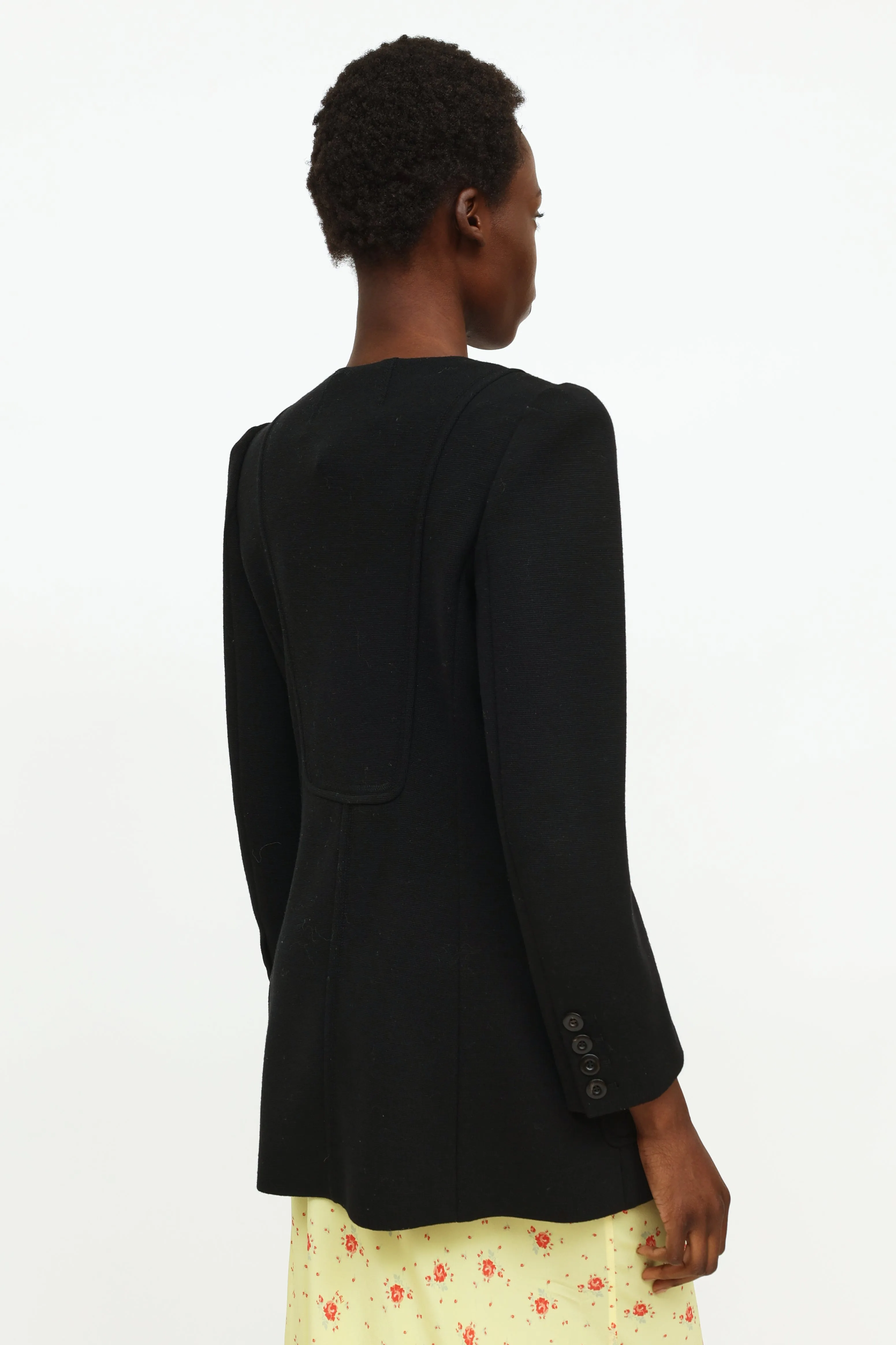 Black Knit Padded Shoulder Blazer