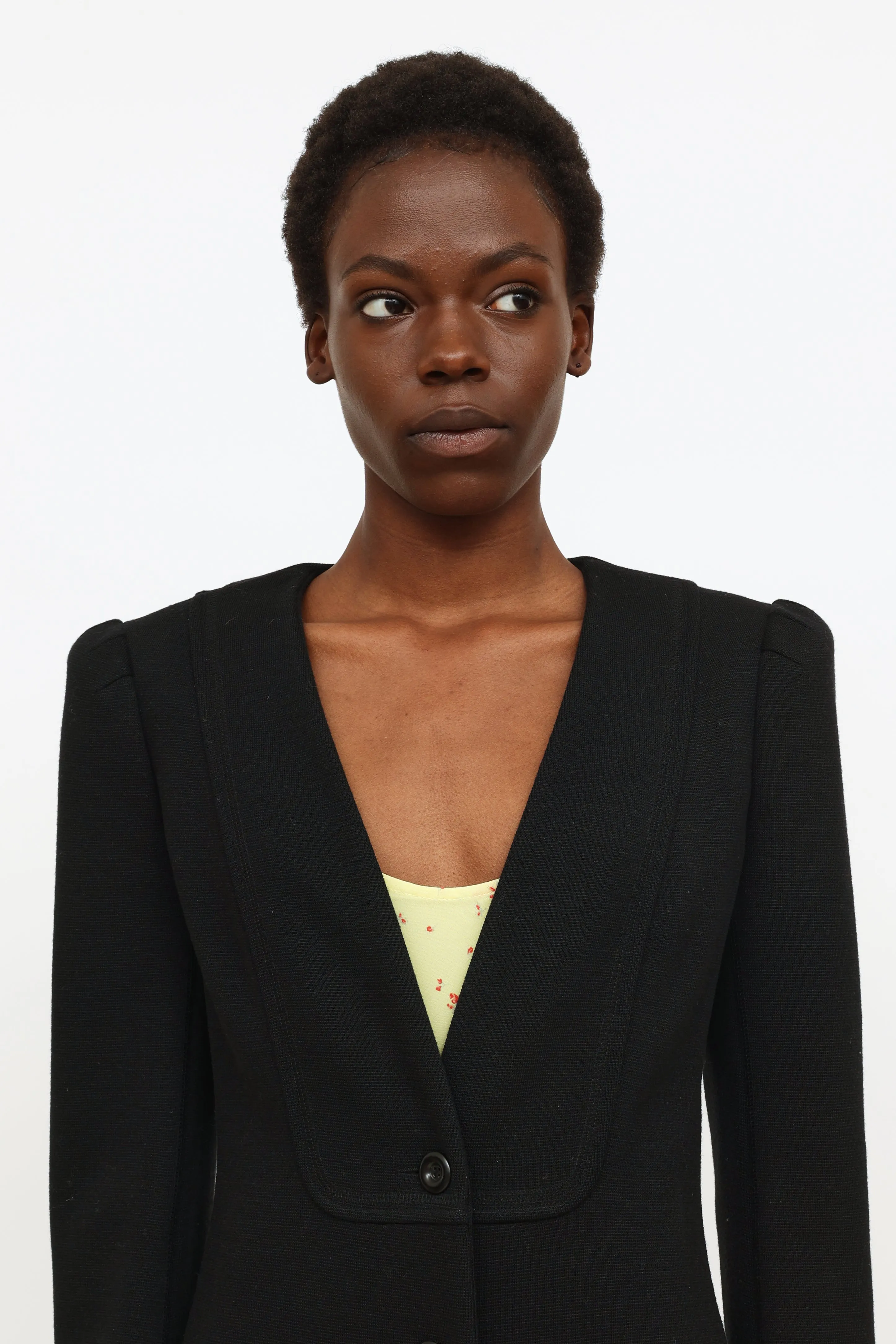 Black Knit Padded Shoulder Blazer