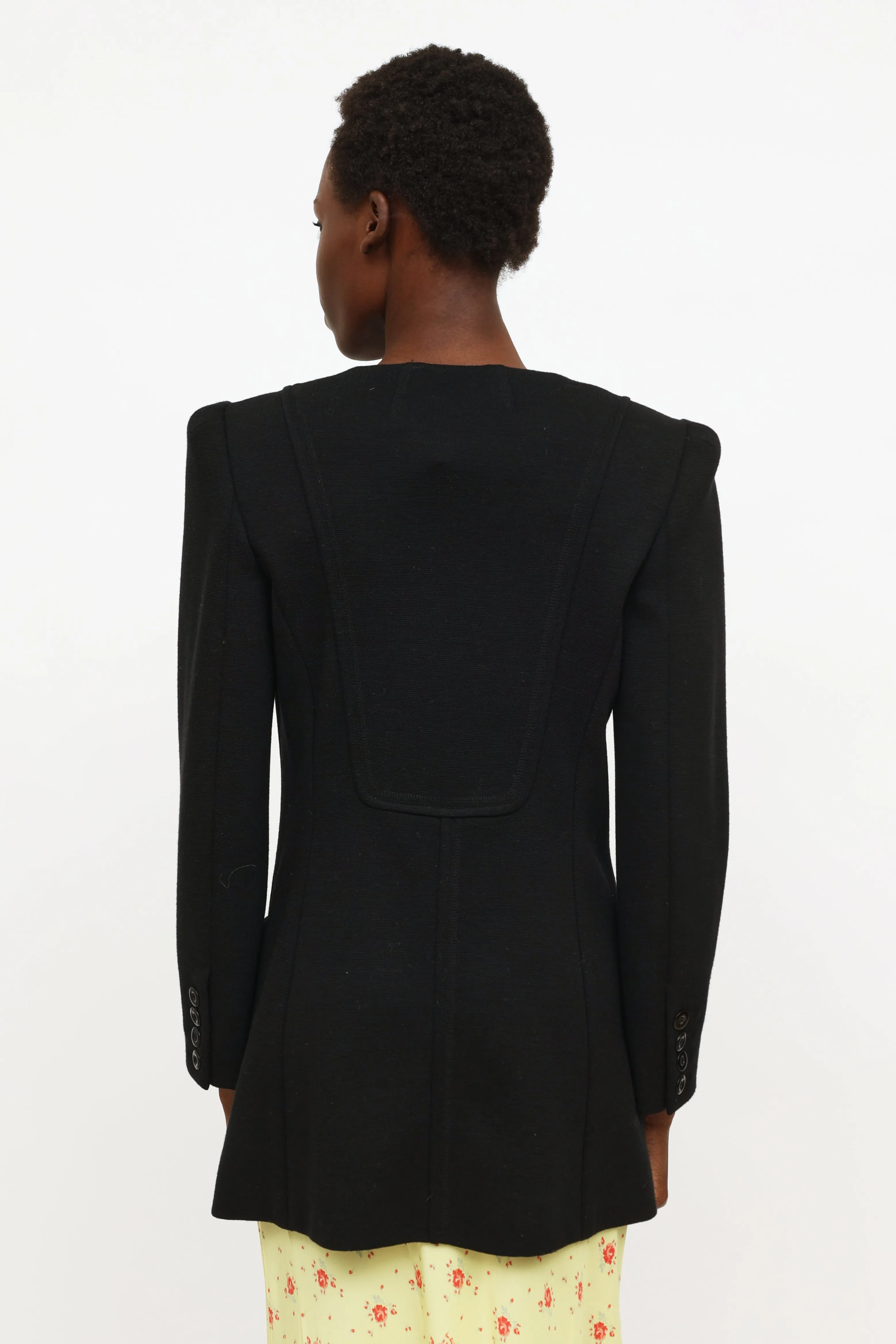 Black Knit Padded Shoulder Blazer