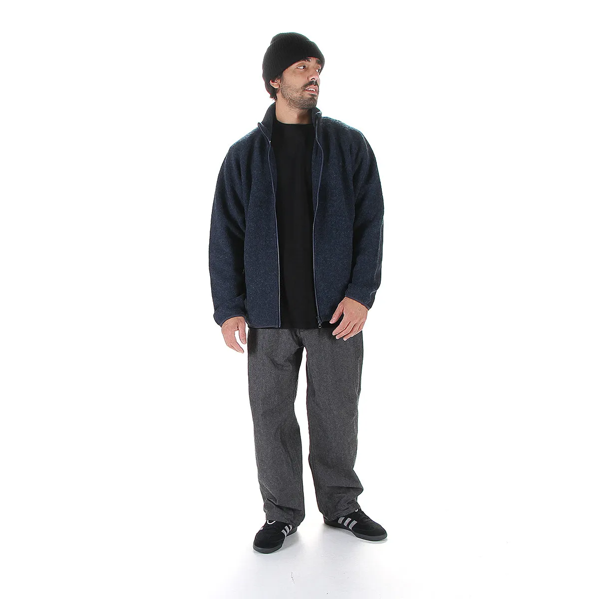 Boiled Wool Zip-Up Sweater