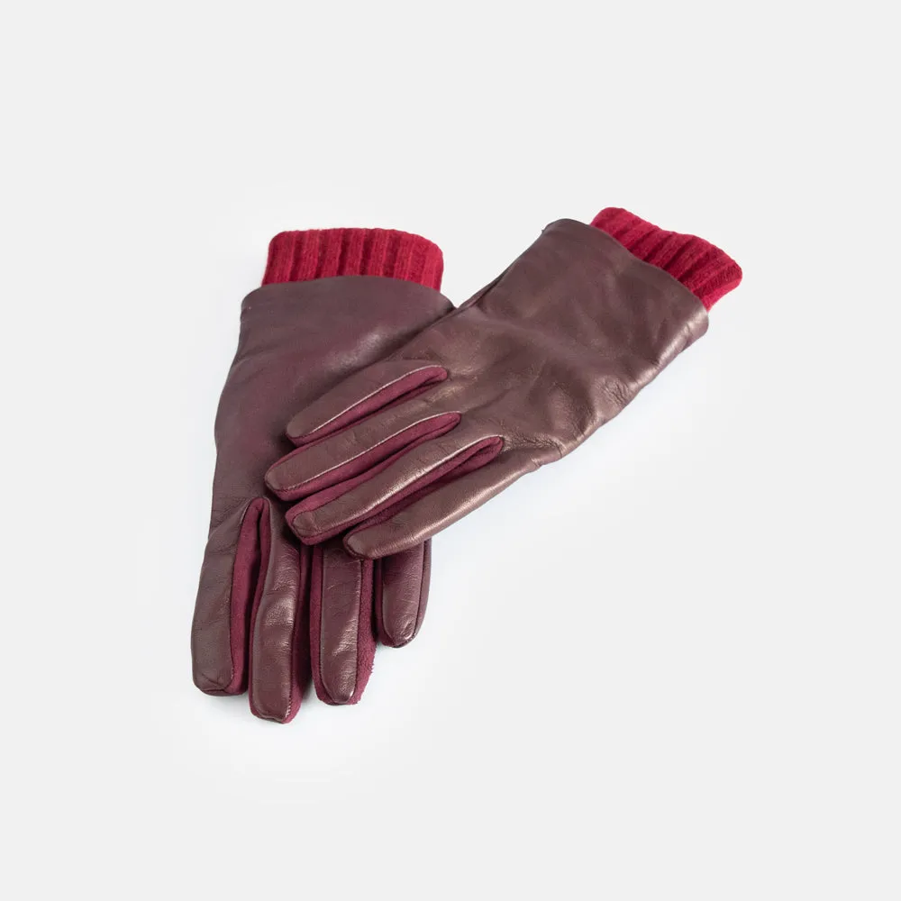 Burgundy Rib Cuff Leather Glove