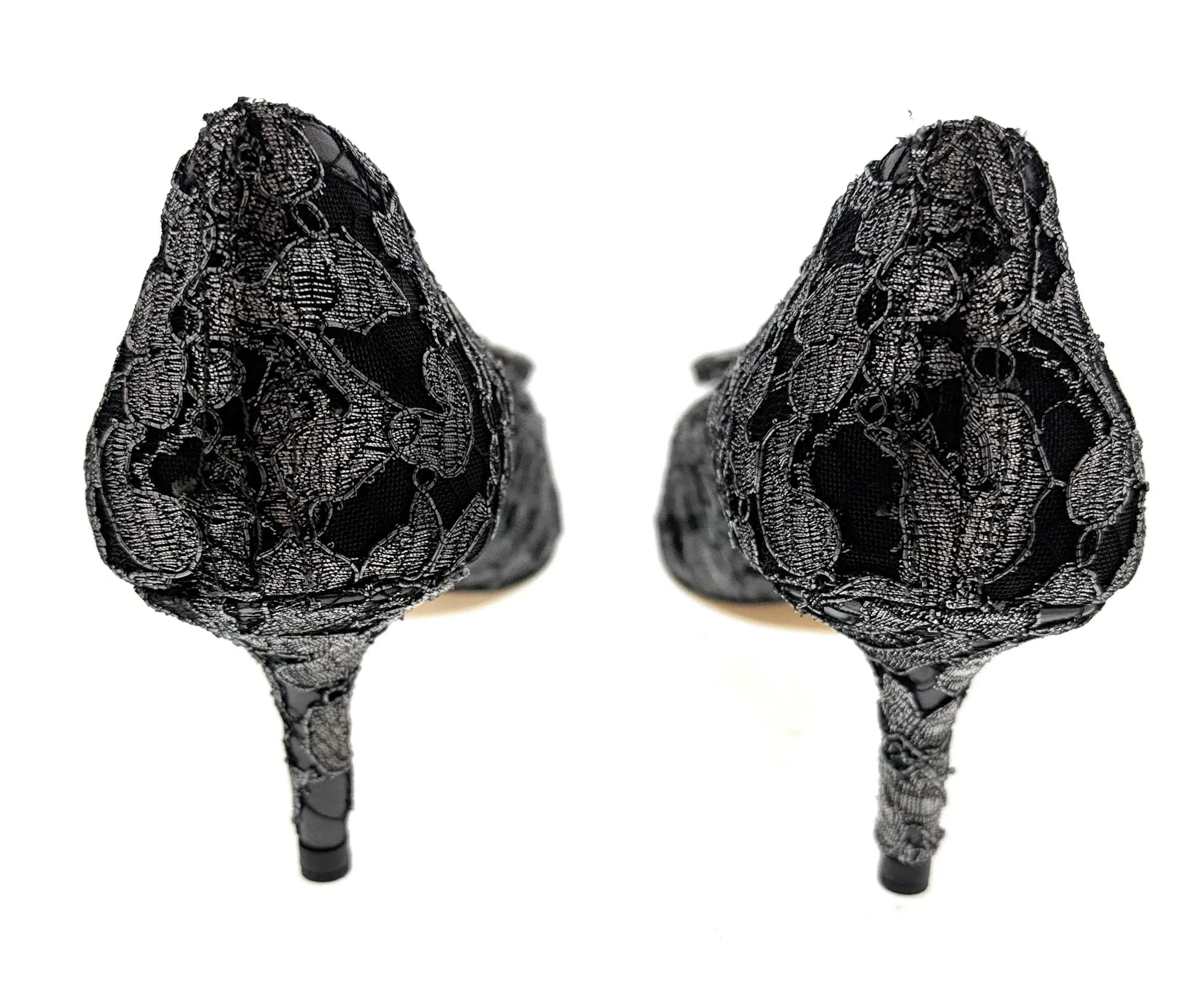 Dolce & Gabbana Pewter Floral Lace  Kitten Heels-EU36