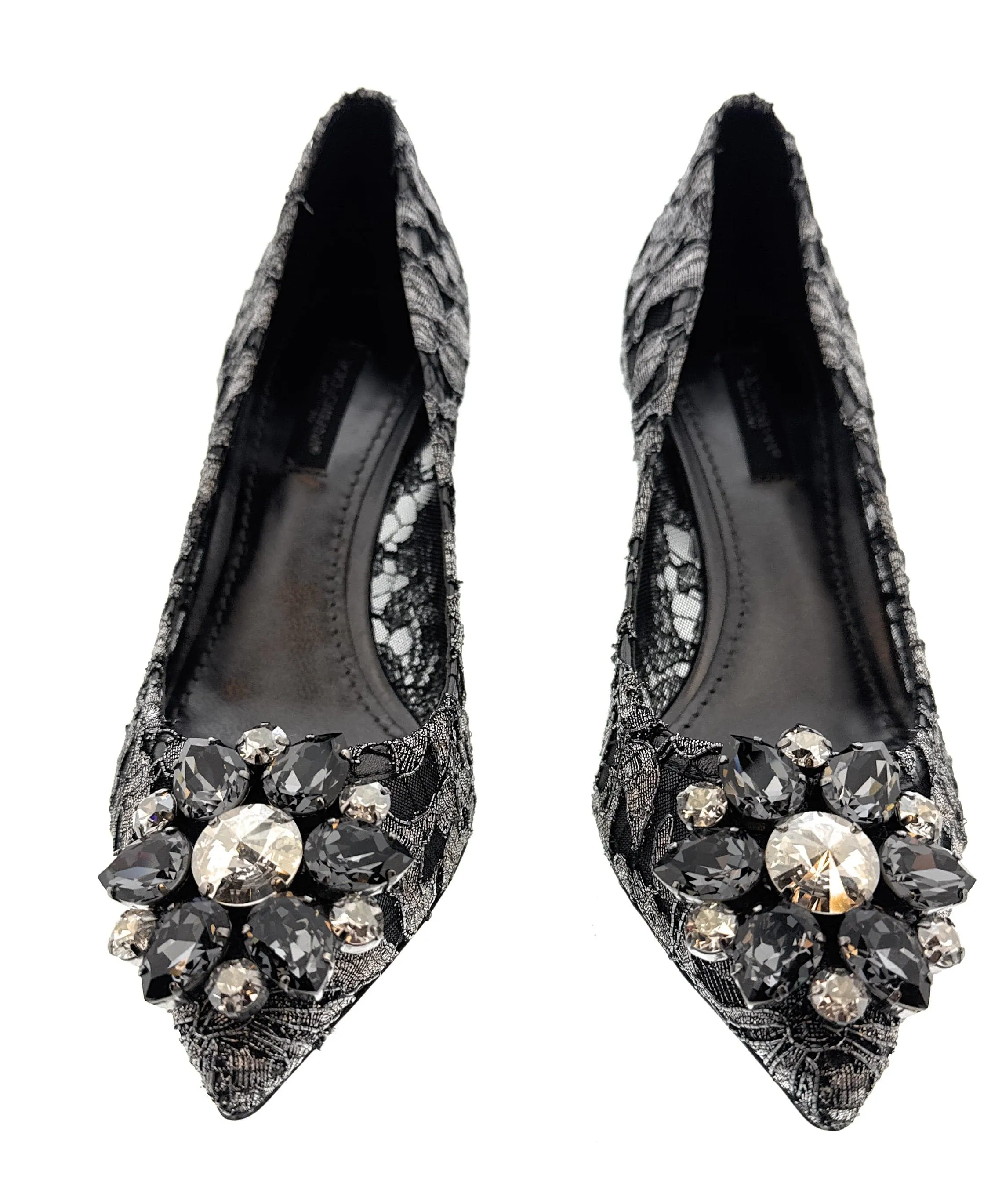 Dolce & Gabbana Pewter Floral Lace  Kitten Heels-EU36