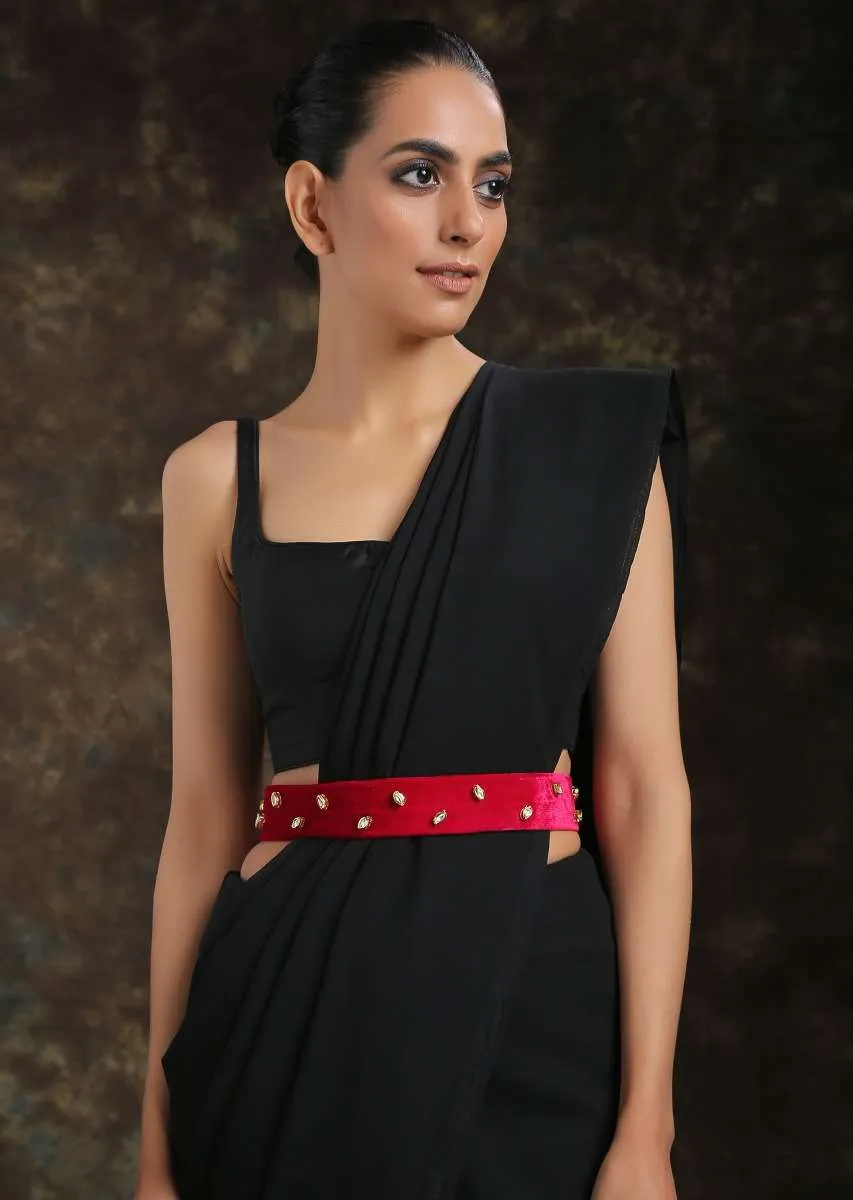 Fuchsia Pink Belt In Velvet Adorned In Timeless Kundan Accents By Paisley Pop
