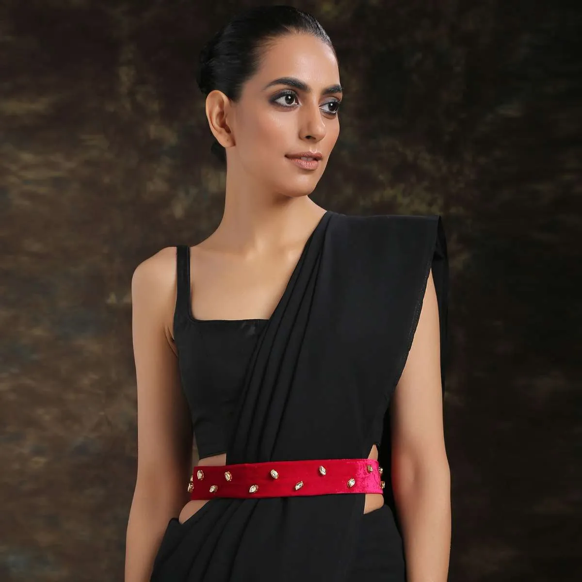 Fuchsia Pink Belt In Velvet Adorned In Timeless Kundan Accents By Paisley Pop