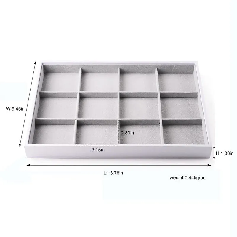 Gray Velvet Stackable Jewelry Organizer Trays 12 Grids P02103