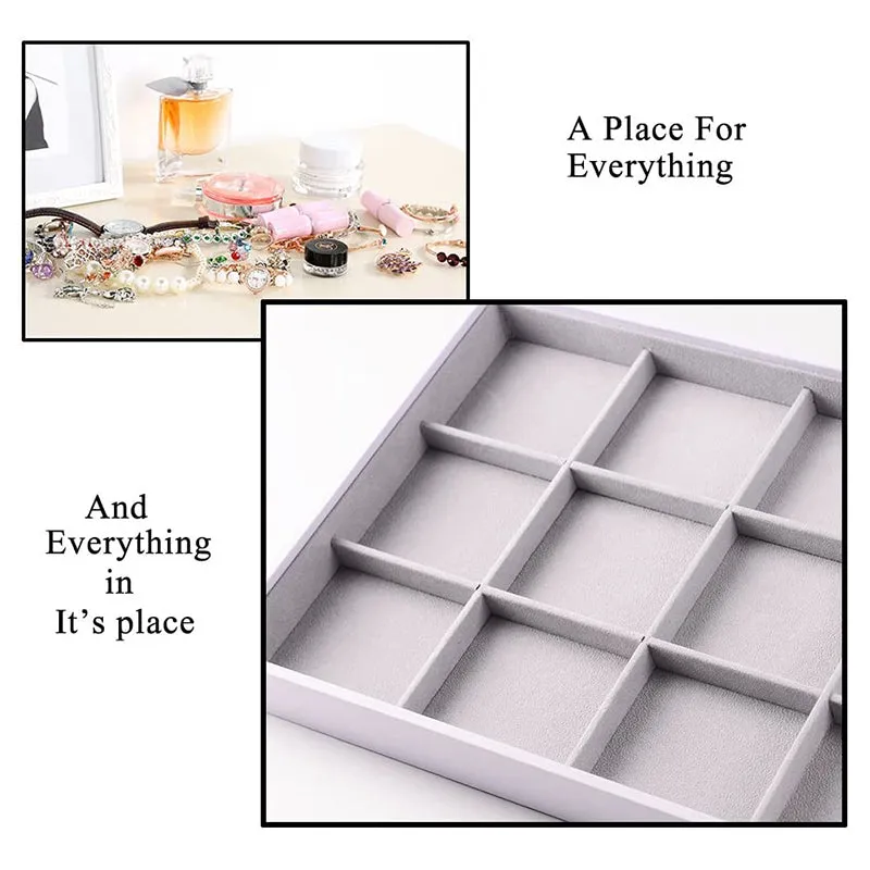 Gray Velvet Stackable Jewelry Organizer Trays 12 Grids P02103
