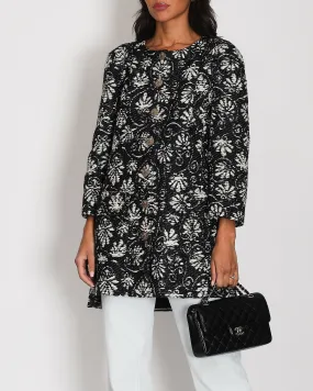 *HOT* Chanel 18C Navy Tweed Jacket with White Floral Embroideries and Crystal Bronze Buttons FR 42 (UK 14) RRP £4800