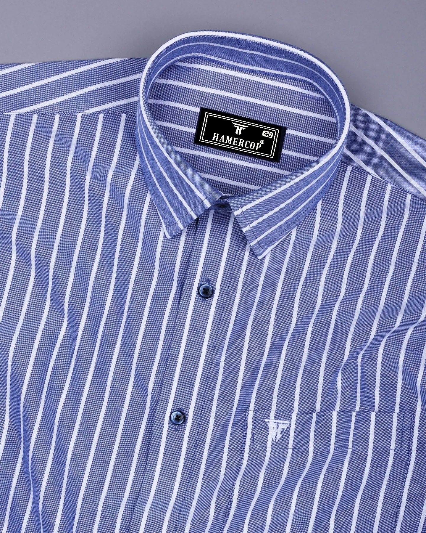 Lapis NavyBlue With White Stripe Oxford Cotton Shirt