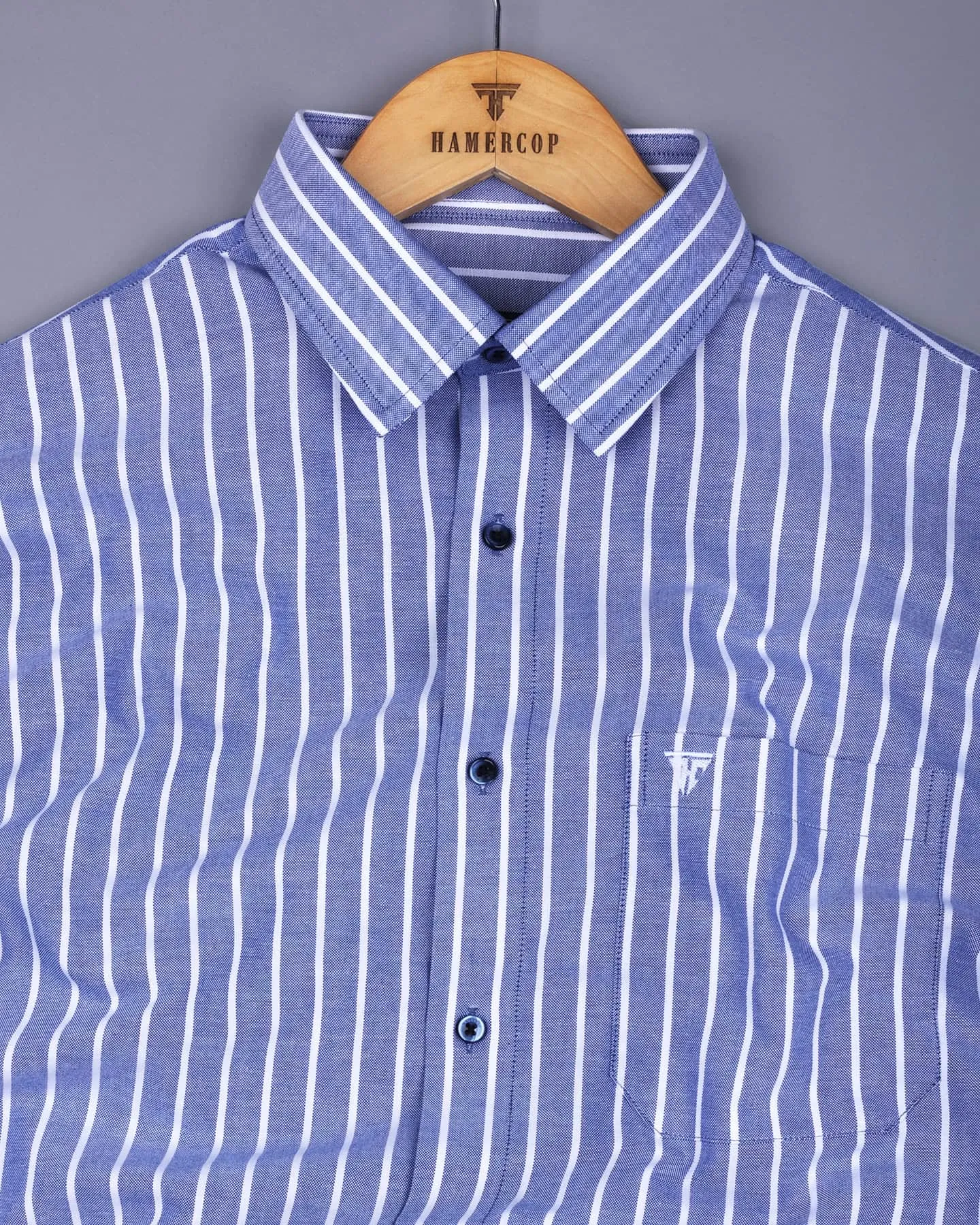 Lapis NavyBlue With White Stripe Oxford Cotton Shirt