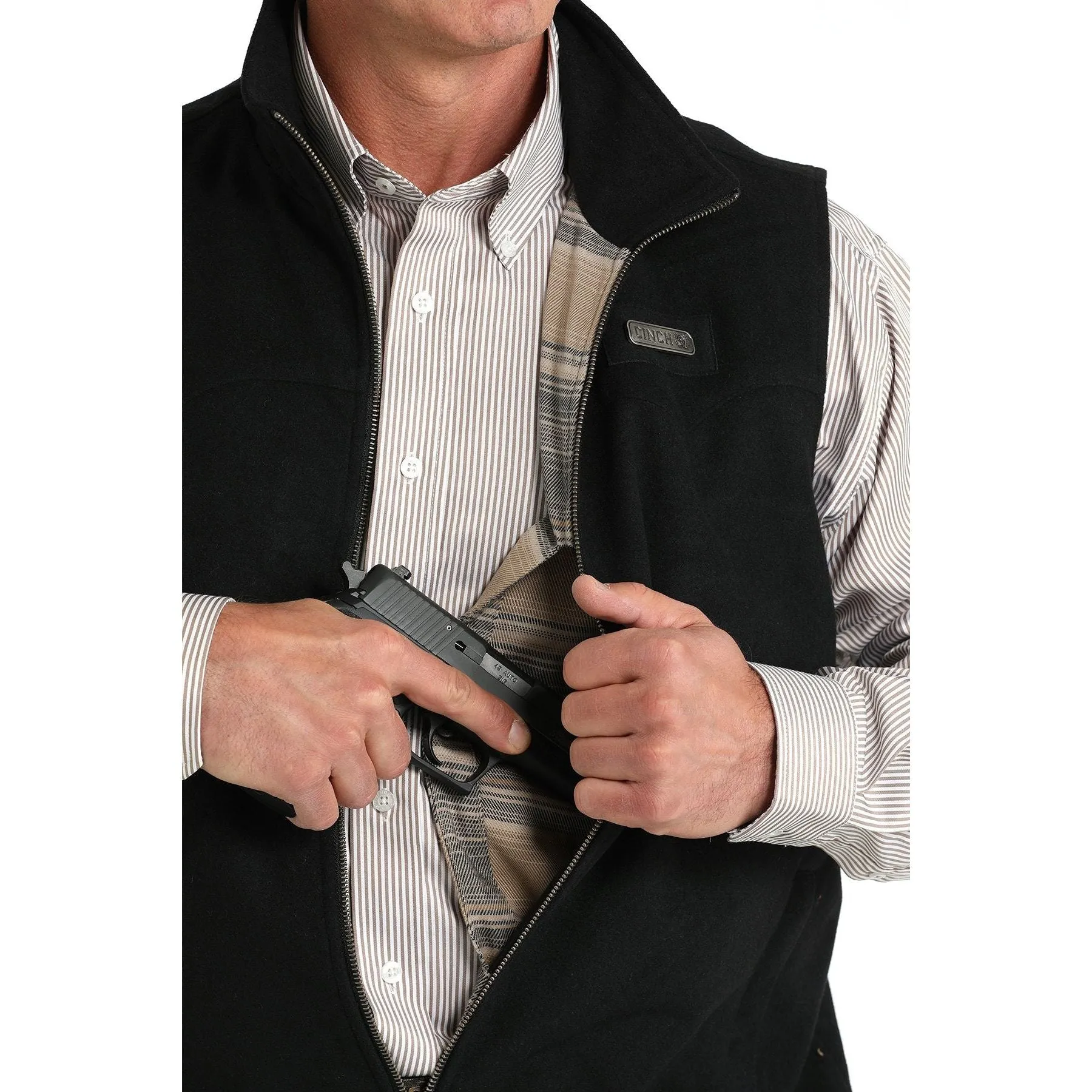 MEN'S CINCH WOOLY CONCEALED CARRY WESTERN VEST - BLACK