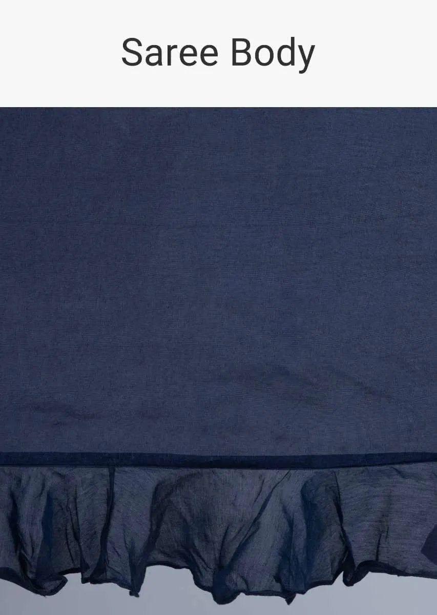 Navy blue silk saree with ruffled hem and pallo only on Kalki
