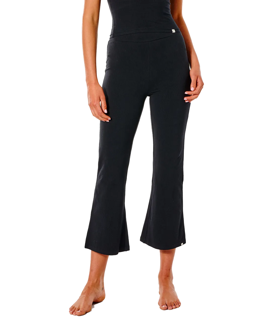 Premium Rib Cropped Trousers in Black