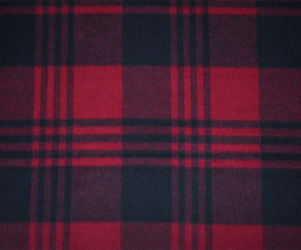 Red-Black Melton Poly-Wool Plaid Woven Jacketing Fabric