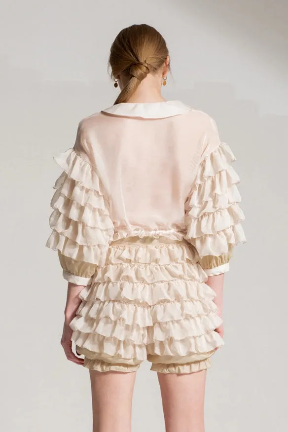 Silk Shirt With Beige Flounces