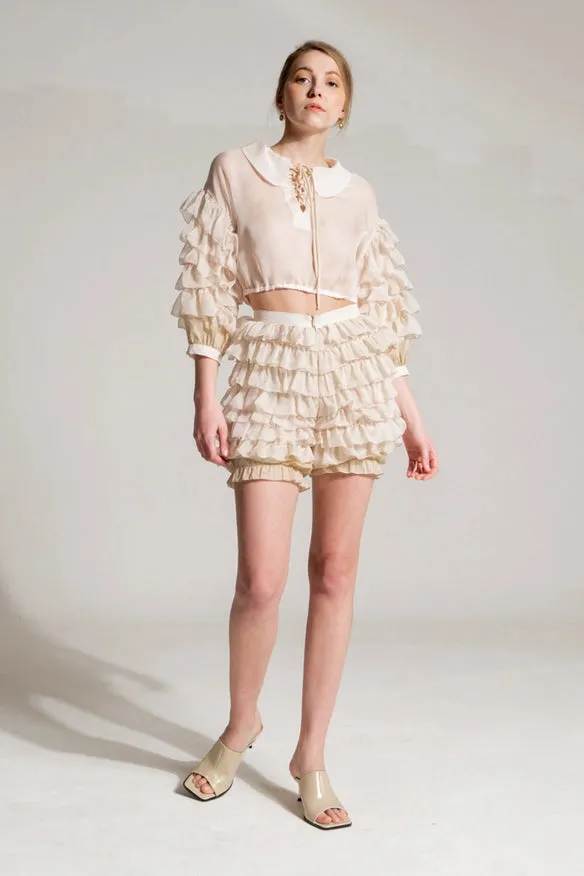 Silk Shirt With Beige Flounces