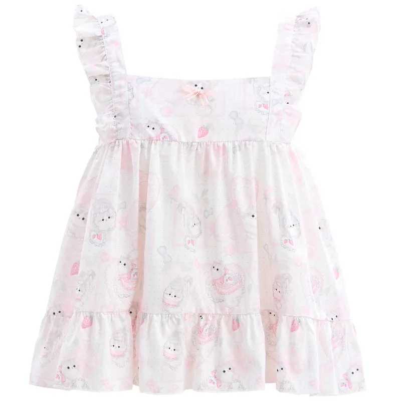Sweet Girl Style Pink Cute Kitten Print Suspenders