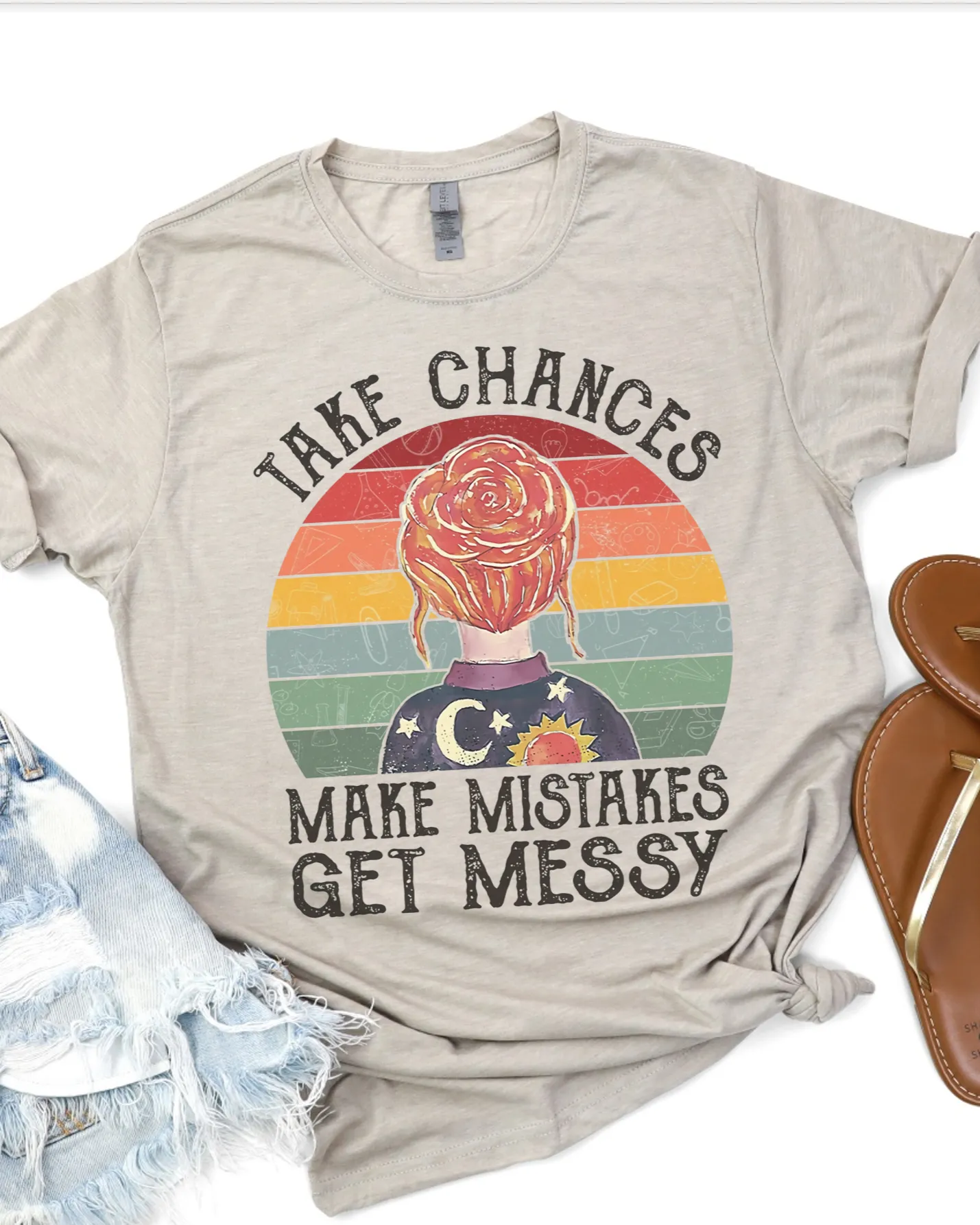 Take Chances, Get Messy Vintage-Style Graphic Tee (Beige)