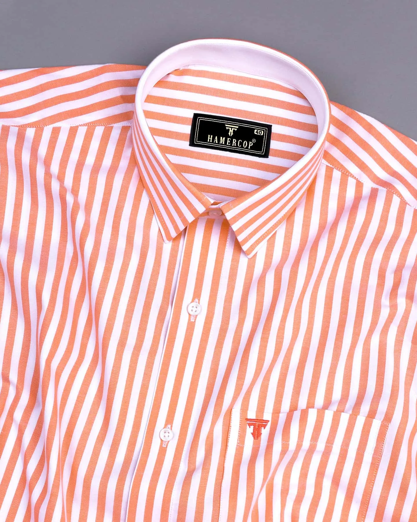 Torcello Orange With White Stripe Oxford Cotton Designer Shirt