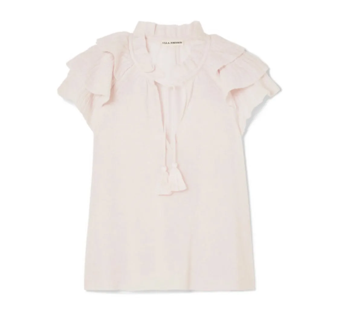 Ulla Johnson - Edith Ruffled Cashmere-blend Top - Baby pink